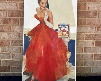 A1 - $200. Camel Cigarettes, 1951 die-cut counter display sign. Featuring Jane Greer. Measures 31 inches tall. In beautiful, vintage shape.