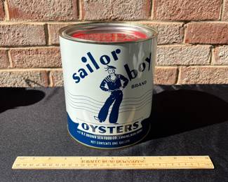 A74 - $75. Sailor Boy 1 gallon oysters seafood can with lid.