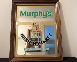 A157 - $65. Murphy's Irish whiskey pub mirror. Measures 16.5" x 20.5" tall.