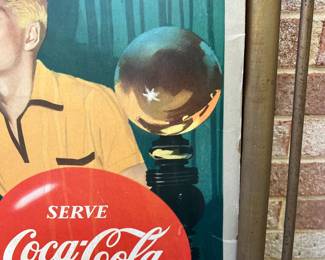 A51 - $750. 1954 Coke Time sign with Kay Display Gold Leaf Soda Shop Frame. 41” x 25”. Frame is in very good vintage condition. See photos of cardboard poster for condition.