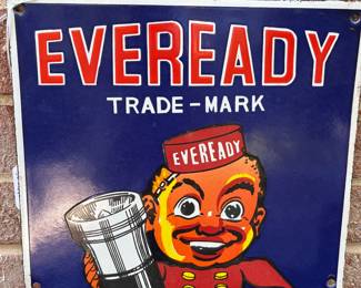 A68 - $180. Eveready Batteries Heavy Porcelain over Enamel metal sign. Measures 10" x 17"