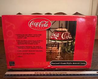A219 - $35. Coca-Cola stained glass style accent lamp. Still in box. All good.