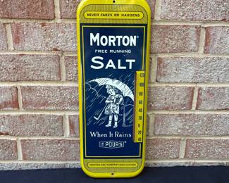 A69 - $30. Morton Salt Thermometer. Thermometer works. Measures 6”x 16”.