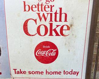 A52 - $450. "Things go better with Coke" Coca-Cola Kay Display. (1963) Measures 41" x 25.75". Frame has some chipping paint on the metal accent.