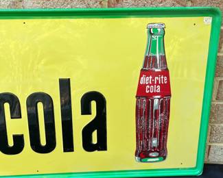 A53 - $350. Vintage Sugar-Free Diet-Rite Cola metal sign. Bottom Right is marked "MCA-269"Measures 54” x 18”.