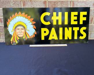 A57 - $200. Chief Paints, double-sided sign. Measures 28” x 12”.