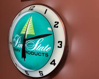 A198 - $800. Pine State Dairy Products Bubble Wall Clock. 15" round.