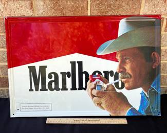 A11 - $50. Marlboro “Cowboy” Cigarettes Metal sign. Year 1988. Measures 23.5“ x 15.5“. In great shape.