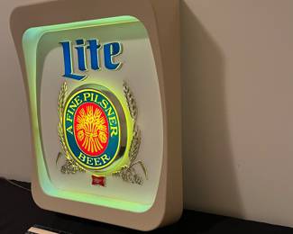 A140 - $45 Miller Lite Everbright bar pub sign. Works perfectly. Measures 14" x 19" tall.