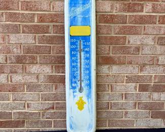 A60 - $35. Packard Vintage Thermometer. The thermometer works. Measure measures 8“ x 39“. Heavy fading.