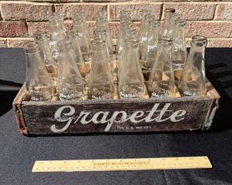 A119 - $165. 1939 Grapette wood crate with 25 6 ounce bottles. Camden Arkansas.