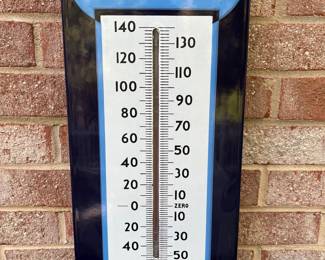 A58 - $200. Vintage X-lax thermometer Heavy Porcelain Enameled Sign. No thermometer. Measures 8“ x 36“. Bottom middle stamped A7-M??C