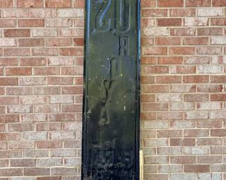 A54 - $650. 1950 US Royal Farm Tires metal sign. Bottom Right is stamped AAW 9-50. Measures 16“ x 60.5“.