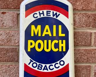 A59 - $150. Vintage Chew Mail Pouch Tobacco Thermometer. The thermometer works. Measures 8.5“ x 39“.