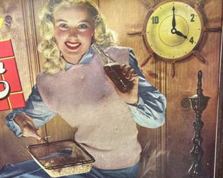 A67 - $550. Dr Pepper “Fireside Fun” cardboard sign with wood frame. Measures 26.5“ x 22“.