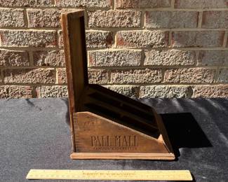 A87 - $45. Pall Mall cigarettes wood display case. Measures 9“ x 8“ x 11.75” tall.