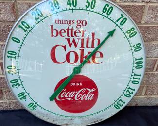 A30 - $250. 1960s Coca-Cola Bubble Thermometer. Model # 495A. Measures 18.5" diameter.