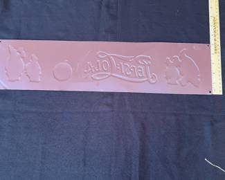 A16 - $75. Pepsi-Cola drink five cent metal sign. Measures 22“ x 5.25“. This sign has a few small scratches. Otherwise in good, vintage shape.