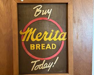 A149 - $400. "Buy Merita Bread Today" screen. From an original factory door. Measures 19" x 25.75" tall. Colors are bright!
