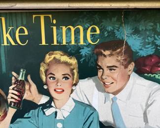 A51 - $750. 1954 Coke Time sign with Kay Display Gold Leaf Soda Shop Frame. 41” x 25”. Frame is in very good vintage condition. See photos of cardboard poster for condition.