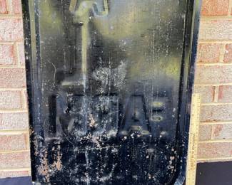 A54 - $650. 1950 US Royal Farm Tires metal sign. Bottom Right is stamped AAW 9-50. Measures 16“ x 60.5“.