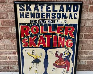 A117 - $80. 1950's Skateland Henderson, North Carolina. Measures 23" x 29.5" tall.
