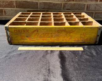A46 - $35. Painted Yellow Wood Coca-Cola drink carrier.
