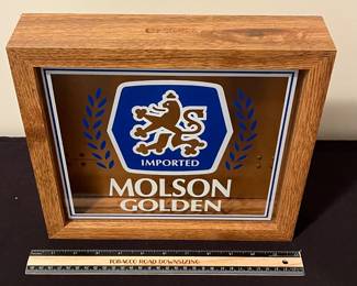 A160 - $20. Pub Mirrored Advertising Glass Molson Golden. Measures 11.25" x 10.25".