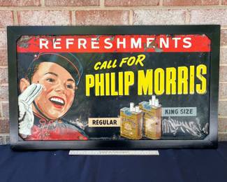 A10 - $650. Refreshments Call for Philip Morris. Measures 29" x 17.75". Made in USA. A.A.W. 4-5?