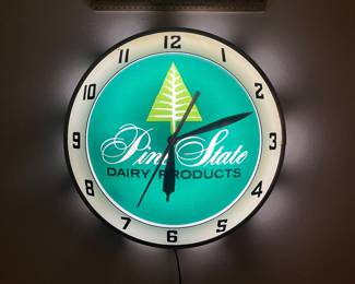 A198 - $800. Pine State Dairy Products Bubble Wall Clock. 15" round.