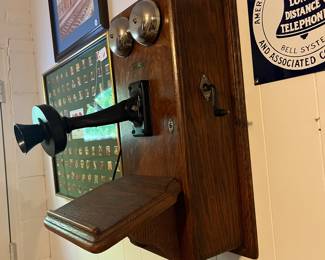 A154 - $185. Antique Northern Electric Oak hand crank telephone. Cranks and rings.