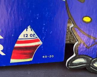 A17 - $85. 1940s Pepsi-Cola Pepsi & Pete Cardboard display counter sign. Measures 22“ x 14.5“. This sign has some creasing on one policeman’s hat. In good vintage shape. Marked 40-20 in the bottom right corner.