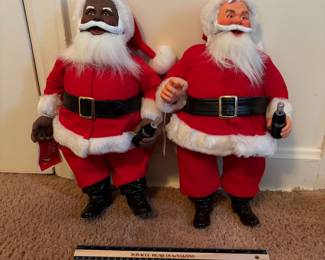 A210 - $40 PAIR. Two Coca-Cola Santas from 1992. Measures 15 inches tall. In good, vintage shape.