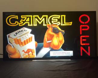 A148 - $400. 1993 Joe Camel lighted "OPEN" sign. Great condition! Everything works as it should. Measures 31.25" x 5" x 16"tall.