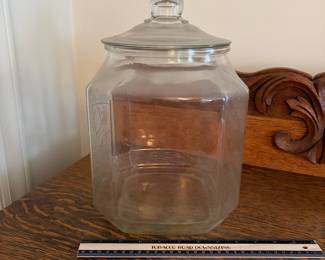 A202 - $115. Taylor “Taylored to taste.” Biscuit Jar. Measures 12” tall. Very minor chipping on the inside of the jar where the lid touches .