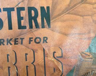 A8 - $85. Welcome! Philip Morris sign. Measures 30.5” x 19.25“. This sign is in fragile vintage shape. It has rips and creases throughout and discoloration/ darkening.