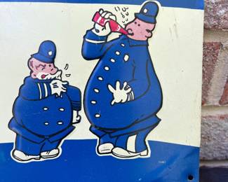 A16 - $75. Pepsi-Cola drink five cent metal sign. Measures 22“ x 5.25“. This sign has a few small scratches. Otherwise in good, vintage shape.
