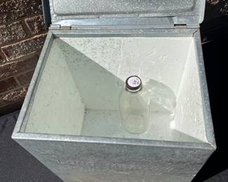 A94 - $65. Vintage long Meadow Farms door porch milk bottle box. Made in Chapel Hill. Measures 13 1/2“ x 11.25.”