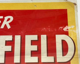 A13 - $550. Vintage Call for Philip Morris metal sign. Stout Sign Co. Measures 15” x 27”. The sign has some wear on the edges, and some scraped off paint. It has some rubbed off paint or rust right in the middle at the top of the sign.