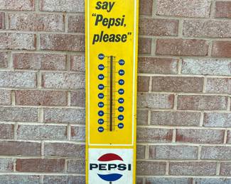 A19 - $145. 1967 Pepsi metal thermostat. Measures 7.25” x 28”. Bottom reads "M-165 Made in USA 1967 Scioto Sign Kenton, O."