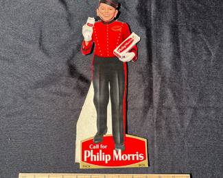 A91 - $35. Call for Philip Morris pack box display man. Measures 14” tall. In great shape.