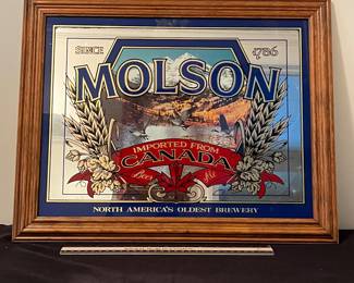 A158 - $30. Molson Canadian beer pub mirror. Measures 15.5" x 19.75" tall.