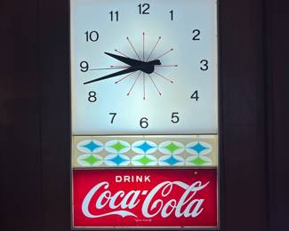 A174 - $150. Atomic Starburst Wall Clock. Measures 12.75" x 20" tall. Works.