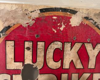 A191 - $300. Lucky Strike Cigarette Trolley Ad. Linus "Pony" McAtee. Sign has been laminated at some point to help protect it. Measures 20" x 10"