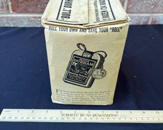A115 - $150. Bull Durham Smoking Tobacco Pouches. In box. Measure 7” tall.