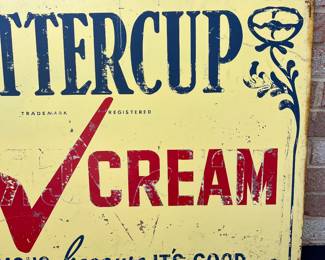 A62 - $450. Double sided Buttercup Ice cream, porcelain enamel sign. Measures 36” x 24”.