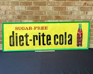 A53 - $350. Vintage Sugar-Free Diet-Rite Cola metal sign. Bottom Right is marked "MCA-269"Measures 54” x 18”.