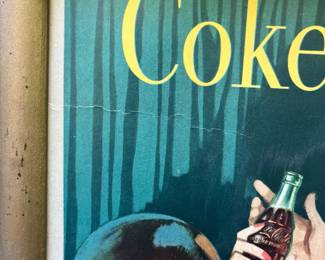 A51 - $750. 1954 Coke Time sign with Kay Display Gold Leaf Soda Shop Frame. 41” x 25”. Frame is in very good vintage condition. See photos of cardboard poster for condition.