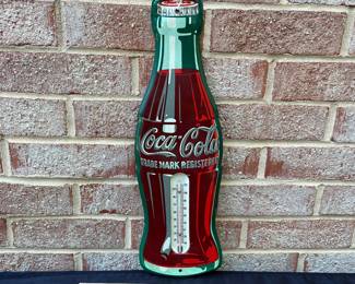 A29 - $40. Vintage Coca-Cola Contour Bottle Thermometer. Thermometer works. Measures 5.25” x 17”. Robertson R-6-56.
