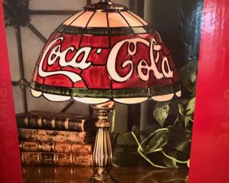 A219 - $35. Coca-Cola stained glass style accent lamp. Still in box. All good.